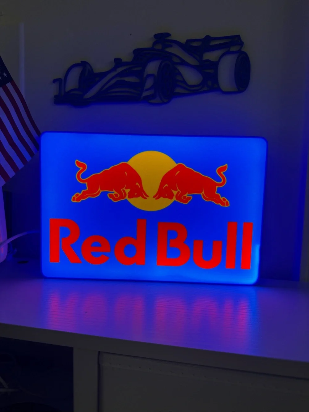 Illuminated Blue and Red Wall Sign - Brand